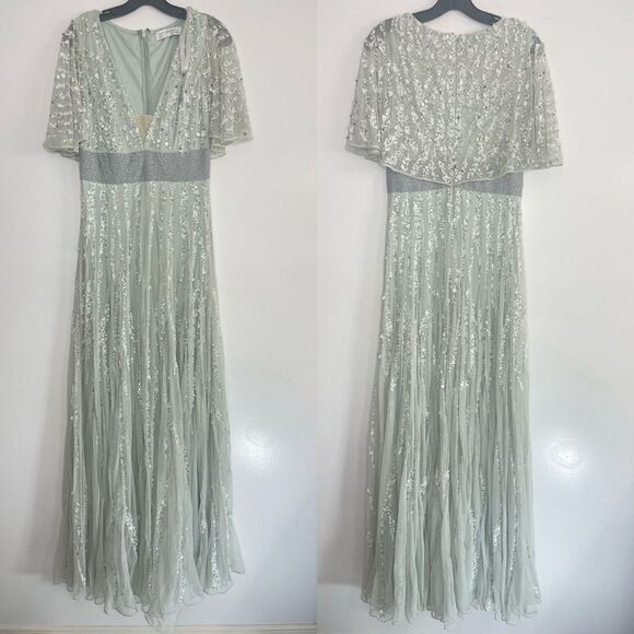 Mac Duggal 93784 Embellished V-Neck Column Ethereal Fairy Gown in Mint, Size 4 - Picture 2 of 11